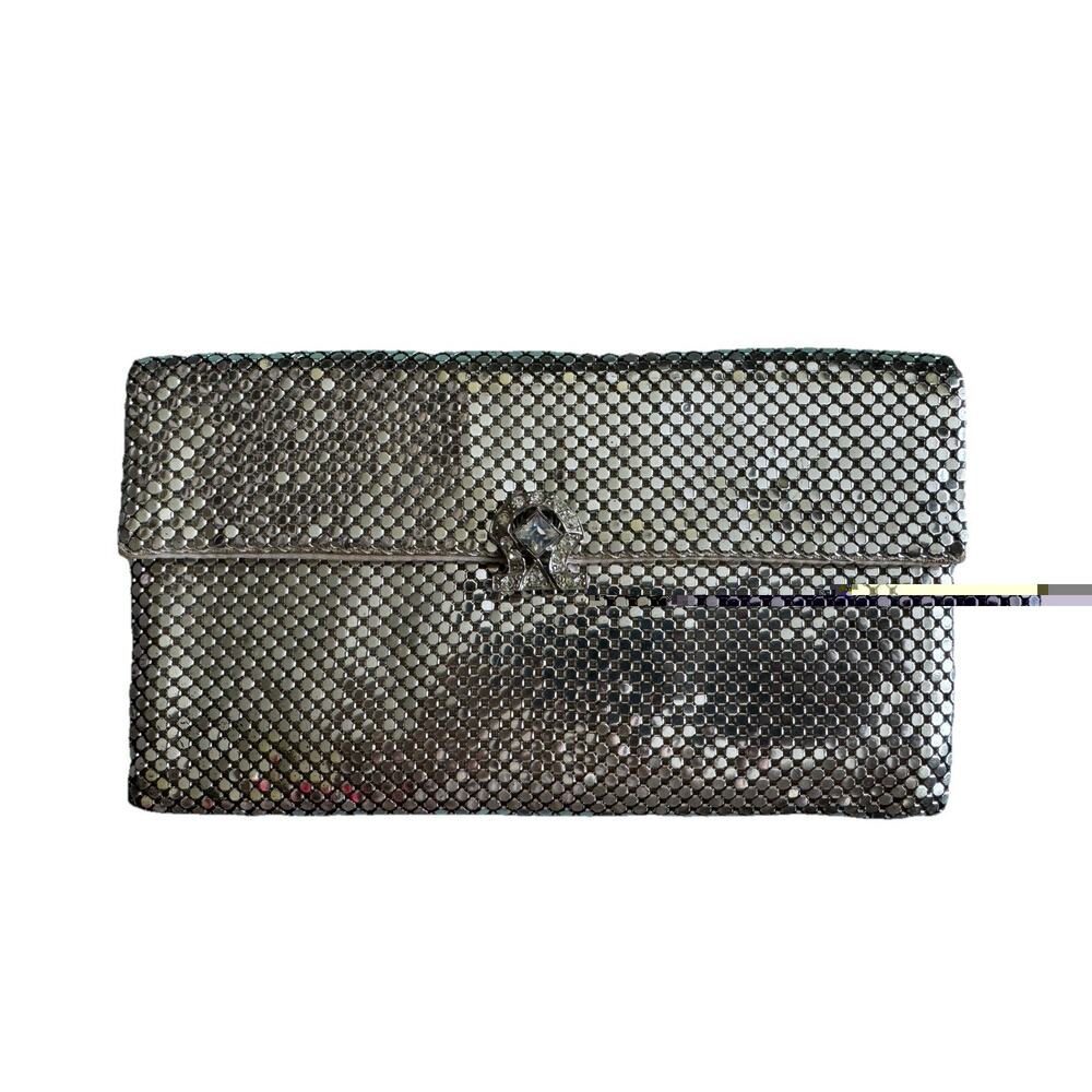 Vintage Purse Silver Mesh 6.5 x 3.5 Clutch Crystal Clasp Whiting & Davis Co